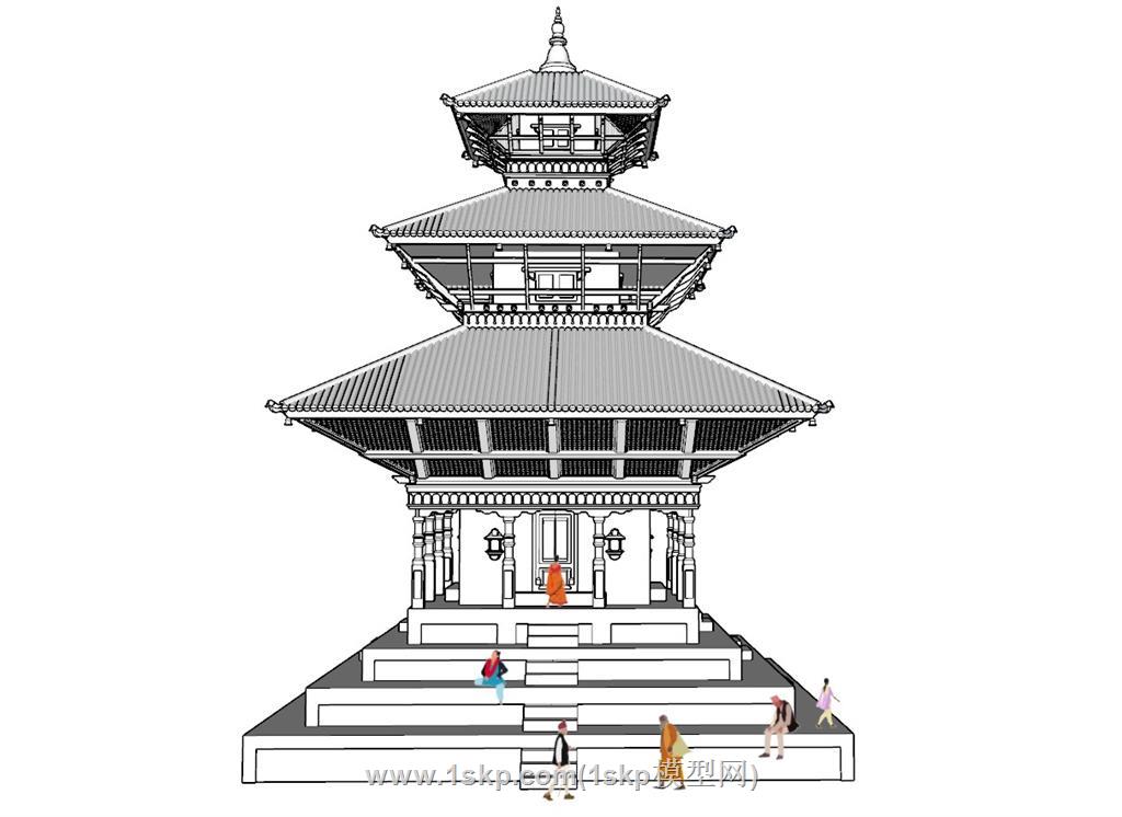 白模寺庙建筑SU模型