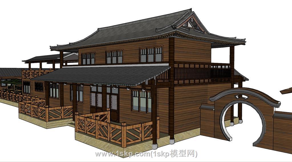 中式古建筑民居民宿屋脊SU模型