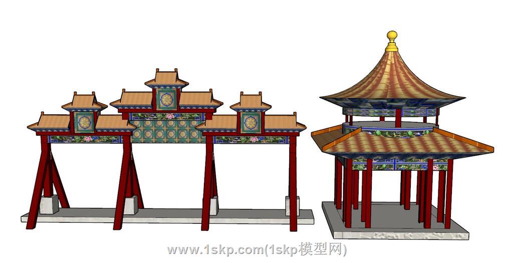 清代清朝门楼亭子SU模型