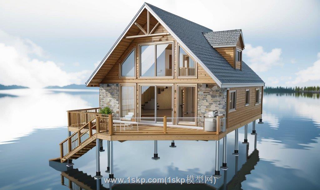美式湖边小屋SU模型