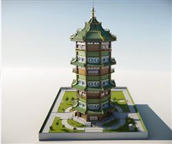 游戏宝塔建筑SU模型
