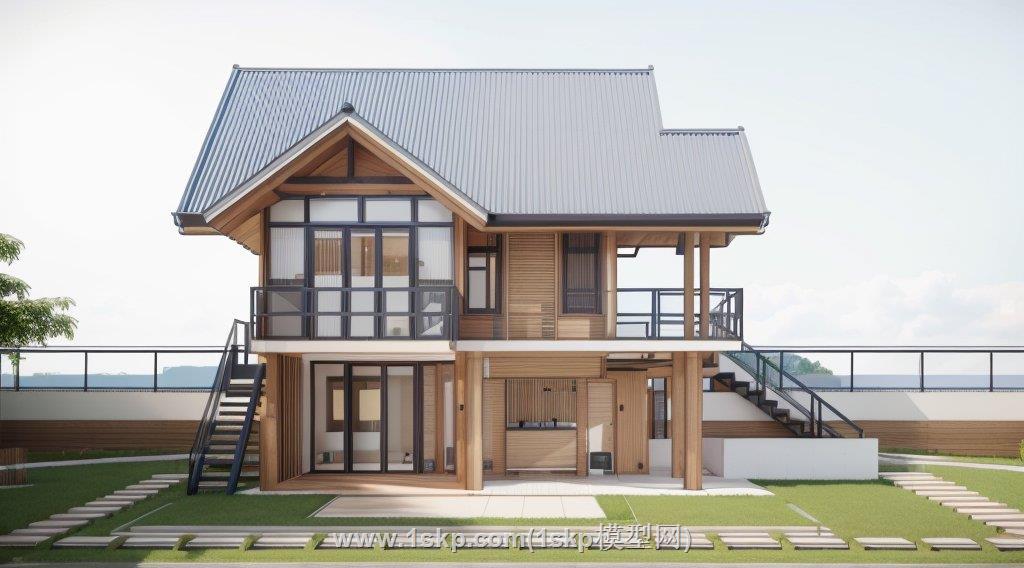 两层休闲木屋住宅SU模型