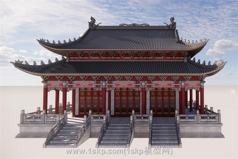 中式清明古建筑大殿