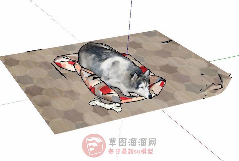 睡觉狗狗骨头SU模型