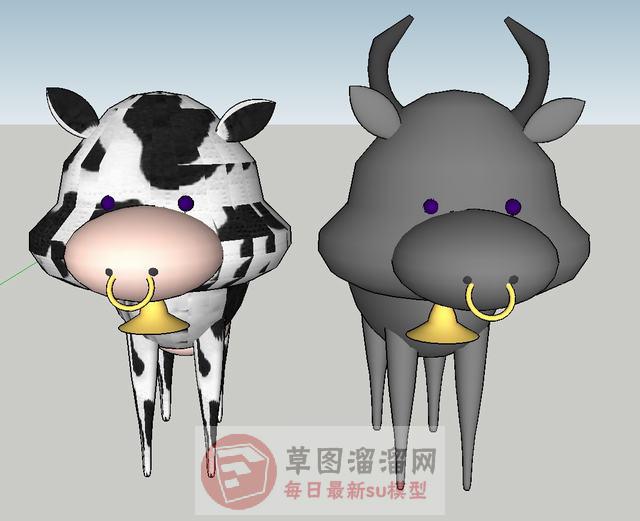 卡通公牛母牛SU模型