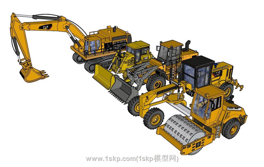 工程车压路机挖掘机SU模型