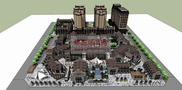 民国风格商业街建筑SU模型