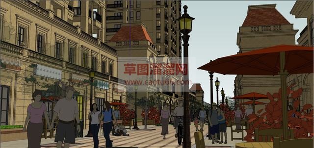 法式风格商业街景观SU模型