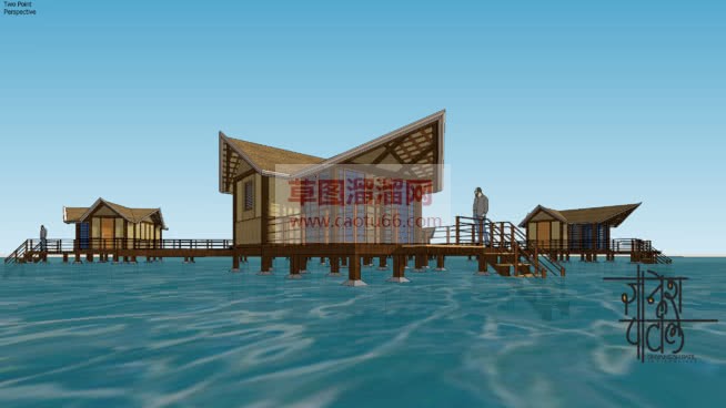 日式海滩小木SU模型