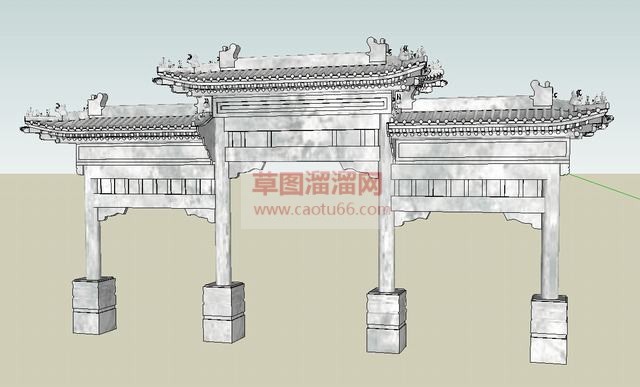 4柱3间牌坊SU模型