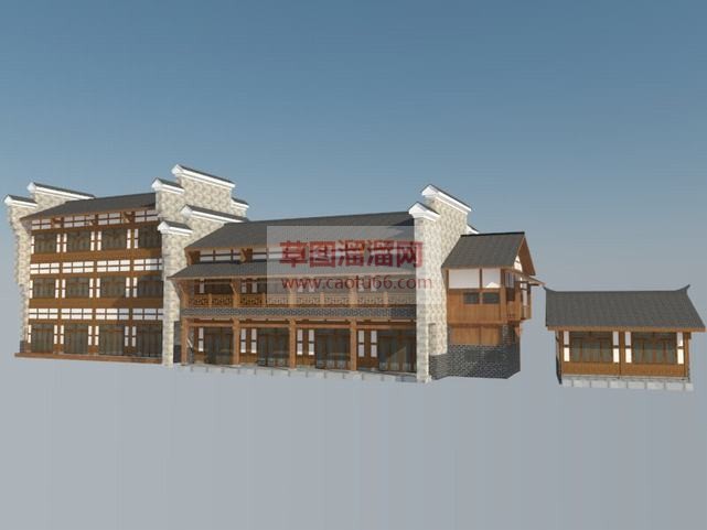 中式商业街建SU模型