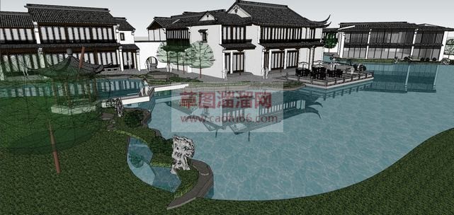 中式商业街建SU模型