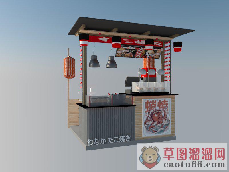 日式烧烤摊贩卖亭SU模型