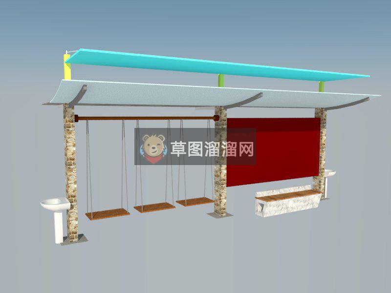 公交车站台巴士车站候车亭SU模型