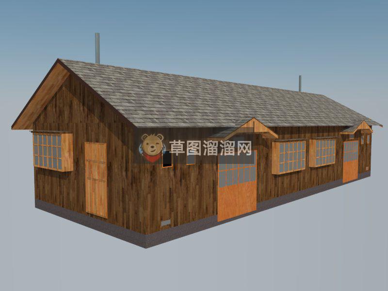 木屋平房山村SU模型