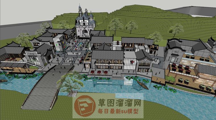 中式商业街山地SU模型