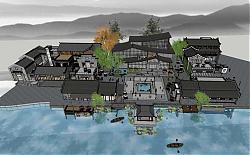 中式滨湖商业街SU模型
