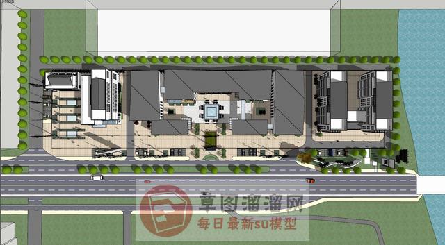 新中式商业街沿街SU模型
