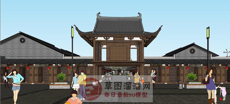 民族商业街古建筑SU模型