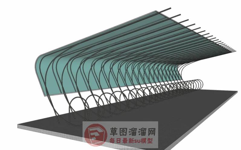 自行车单车停车棚SU模型