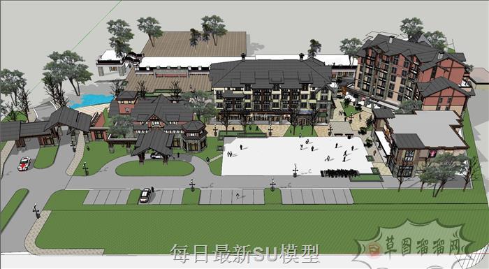 欧式商业街建筑SU模型
