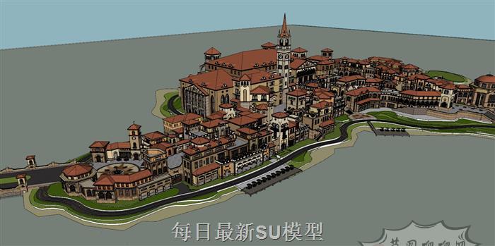 西班牙商业街古镇SU模型