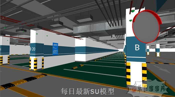 地下停车场停车位SU模型