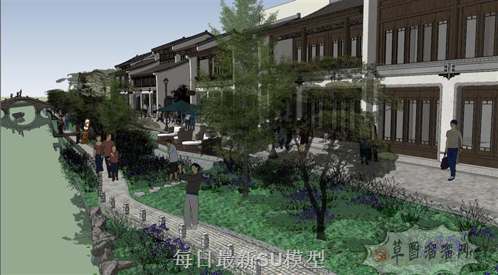 窑埠古镇民国风商业街SU模型