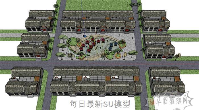 中式民宿商业街SU模型