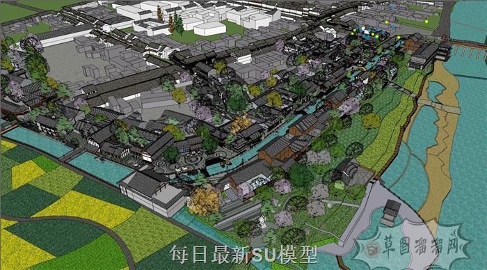 中式古街商业街SU模型