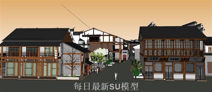 中式仿古商业街SU模型