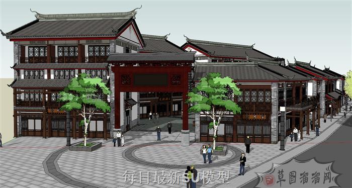 中式仿古街商业街SU模型