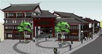 中式仿古街商业街SU模型