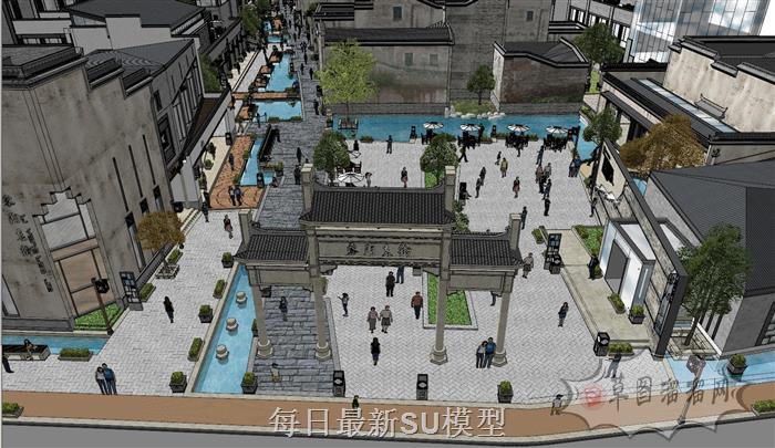 中式商业街SU模型