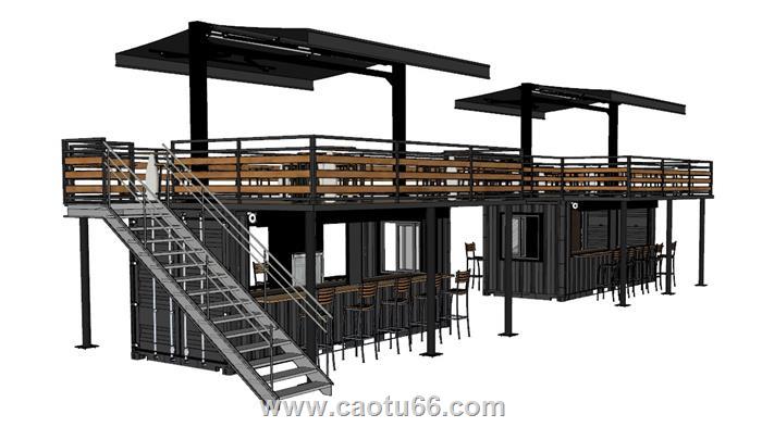 双层露天咖啡屋SU模型