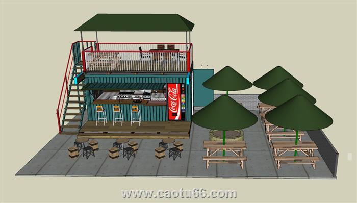 集装箱咖啡屋酒吧SU模型