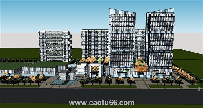 小区景观商业建筑综合体SU模型