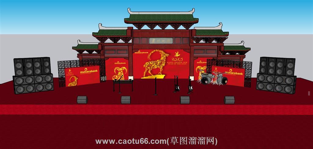 中式舞台架子鼓SU模型