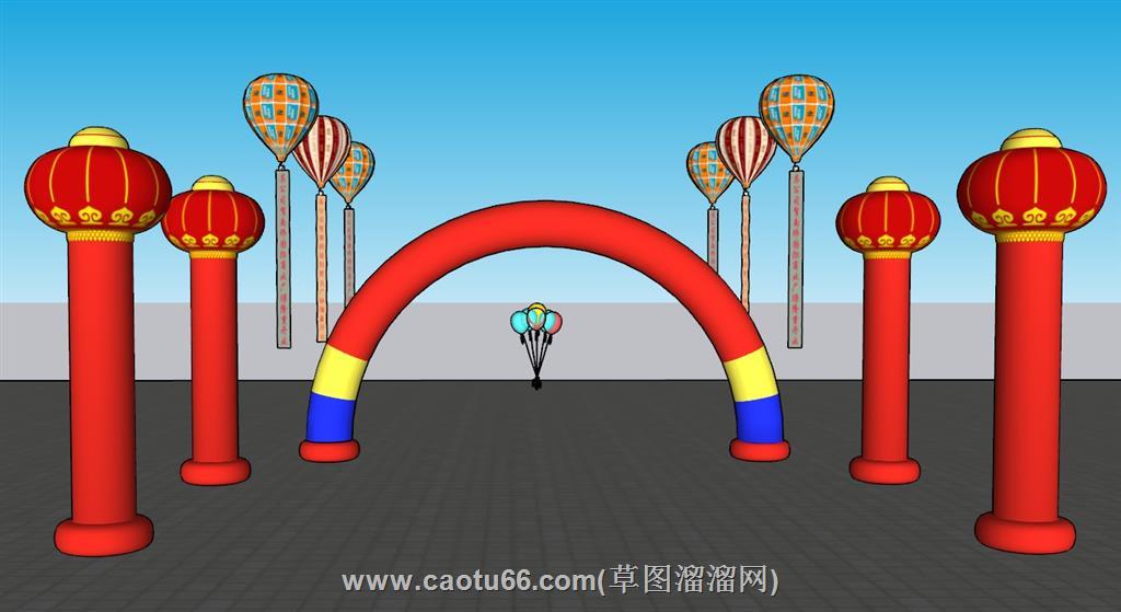 中式充气拱门SU模型