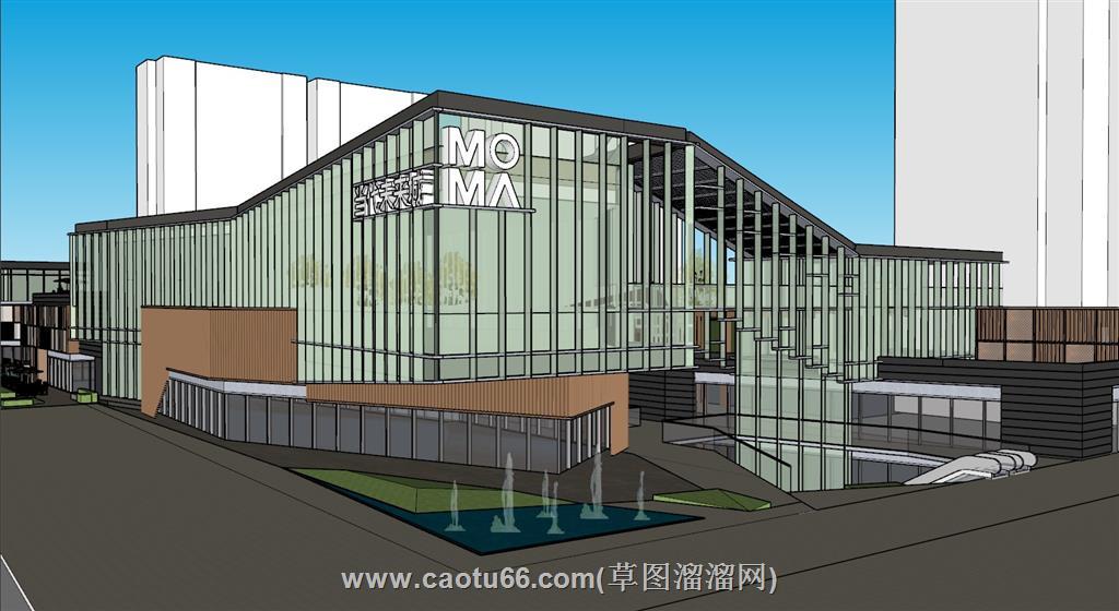商业综合体喷泉SU模型