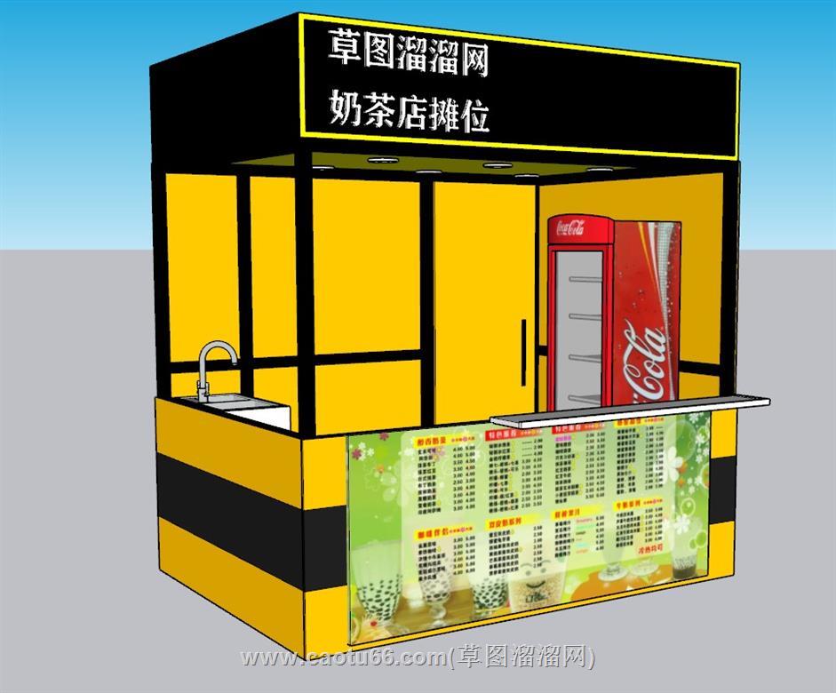 商业贩售亭奶茶店SU模型