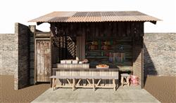 陈旧杂货店摊位SU模型