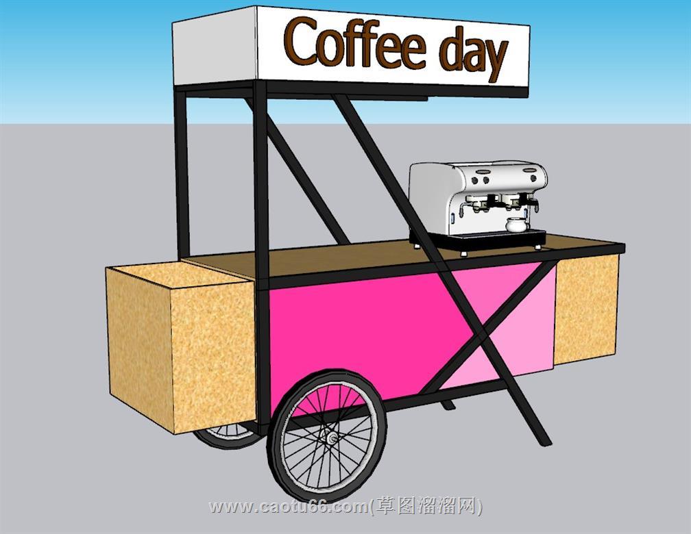 咖啡车餐车摊位SU模型