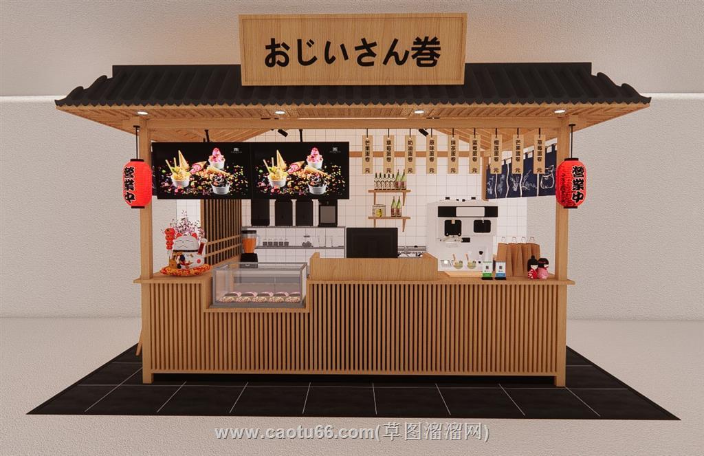 日式贩售亭贩卖亭SU模型