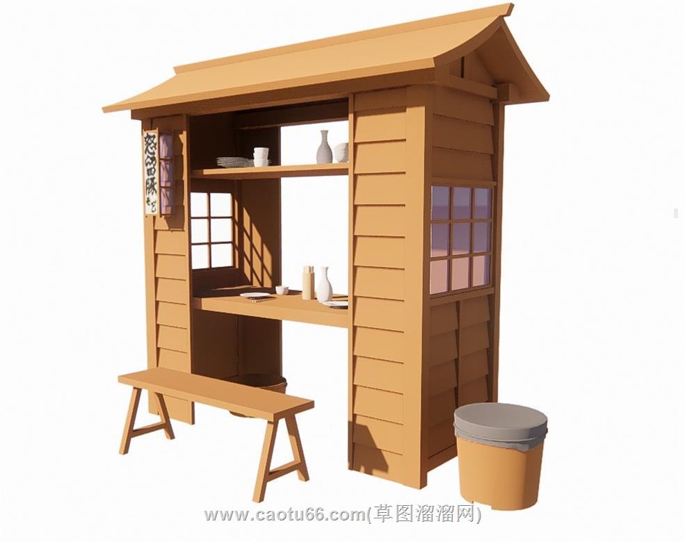 日式小吃店摊位SU模型