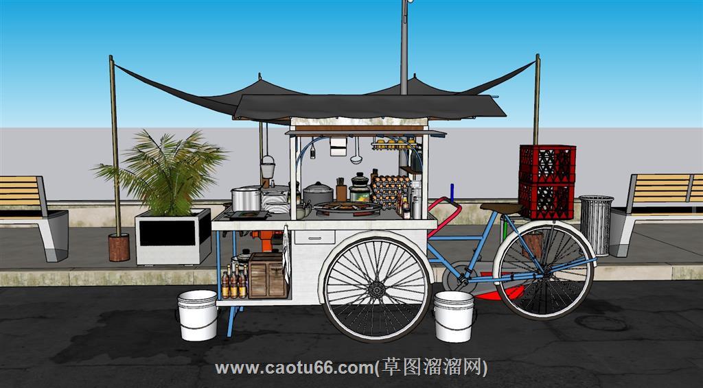 摊位路边摊手抓饼SU模型