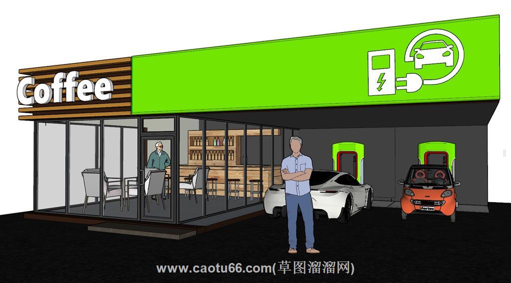 咖啡屋咖啡馆充电桩SU模型