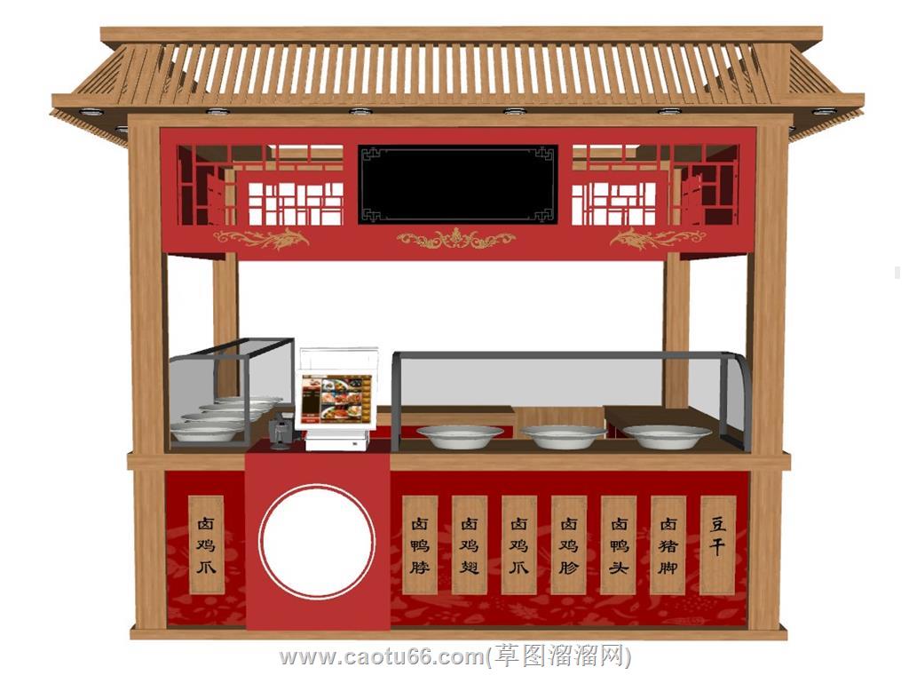 卤菜店小吃店贩售亭SU模型