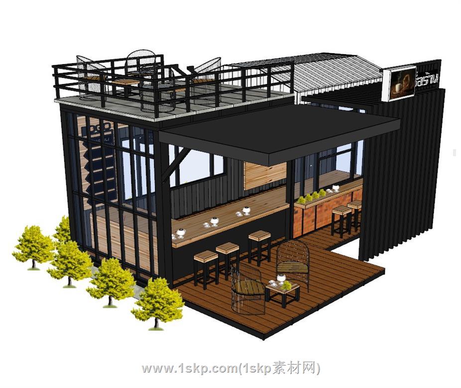 集装箱寿司店咖啡店SU模型