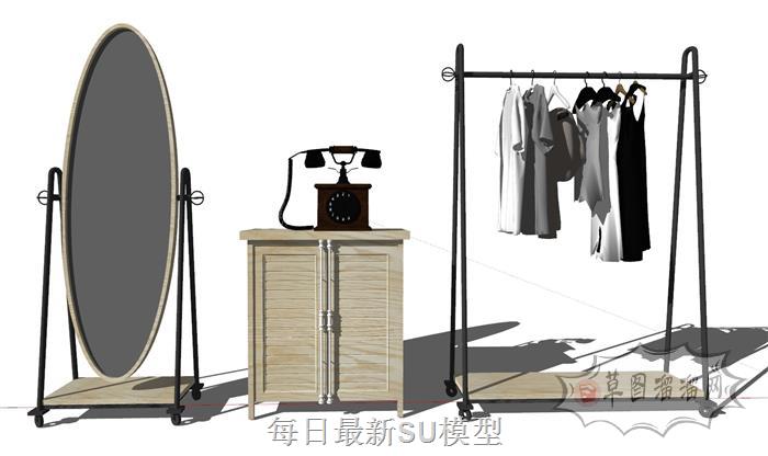 民国晾衣服晾衣架SU模型